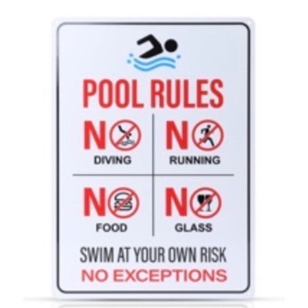 Pool Rules Metal Sign 8x12 Aluminum Safety Warning No Diving Running Food Glass